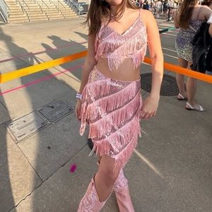 Pink sequin fringe set